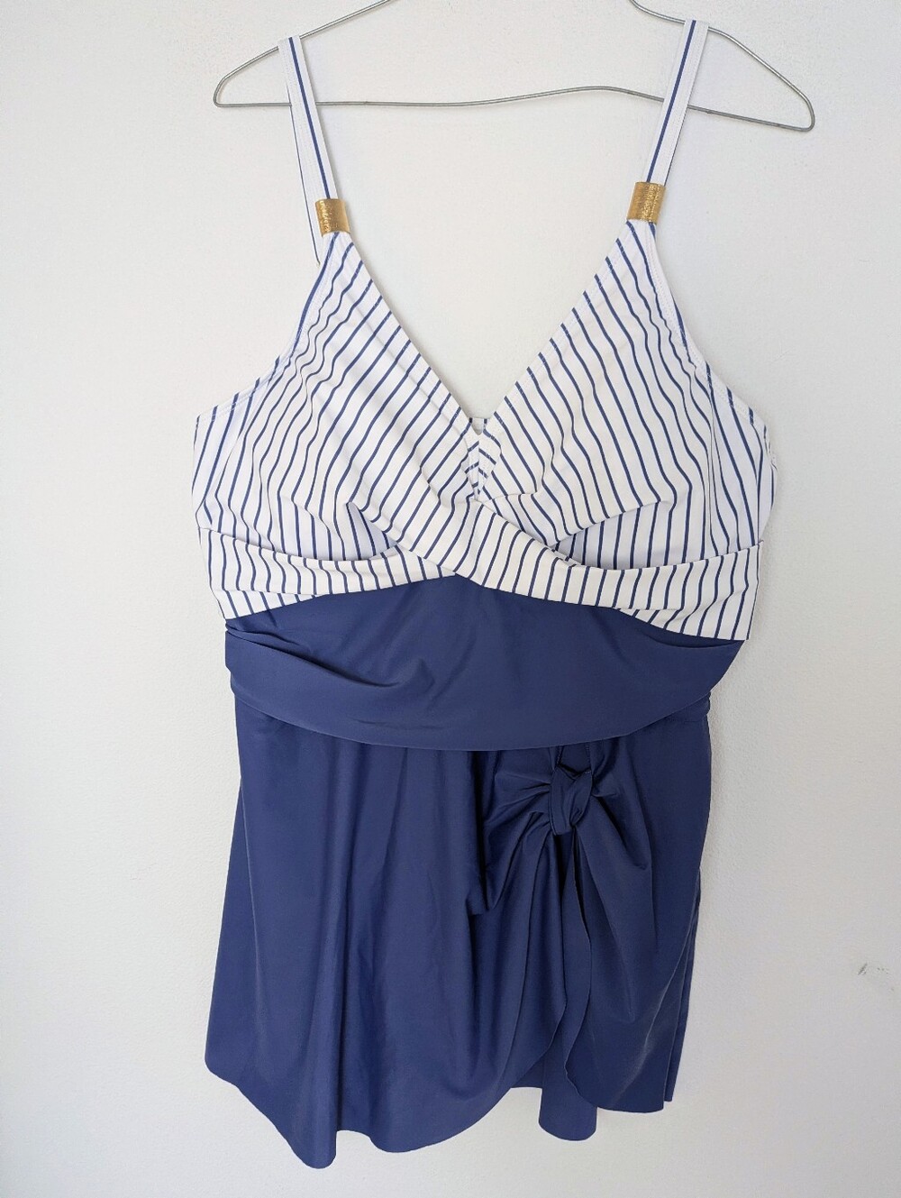NWT Blooming Jelly Blue/White Striped 1-Pc Swimdress Swim Skirt Built-In Bra 2XL